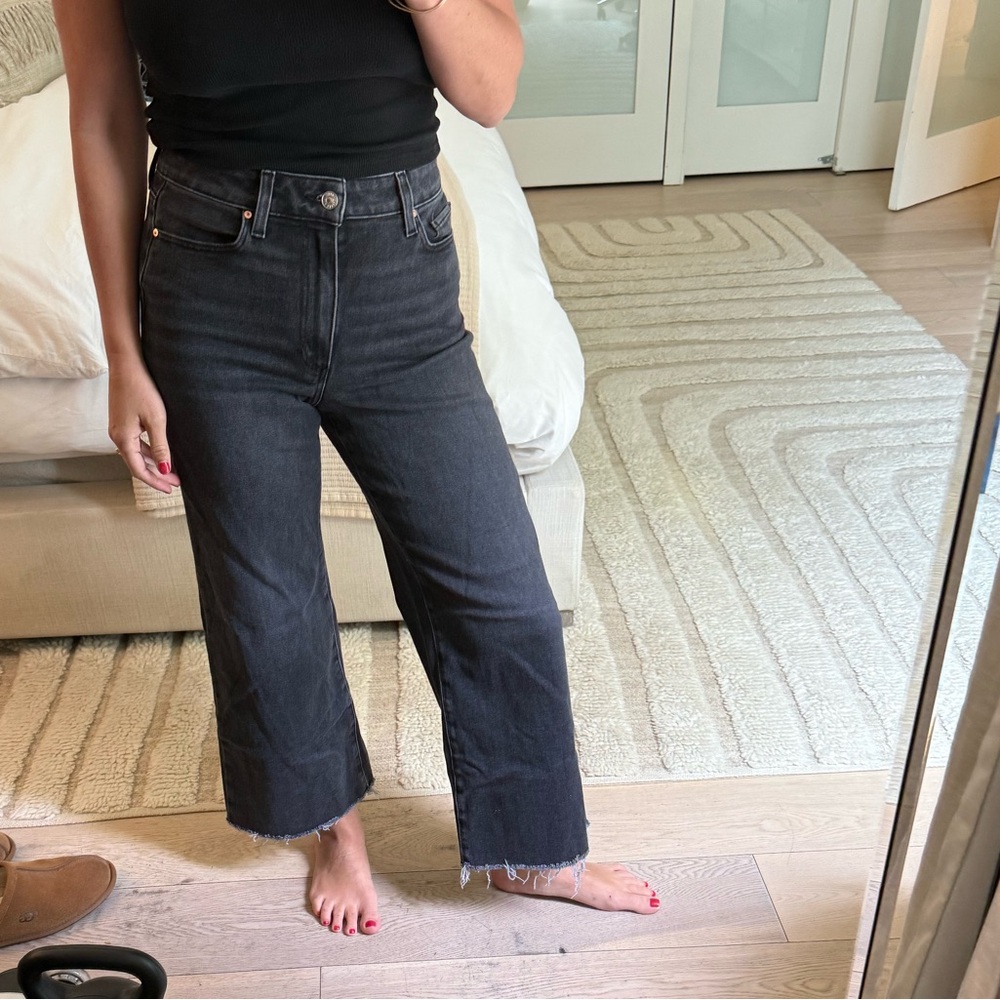 PAIGE Black Ankle Wide Leg Cropped Jeans